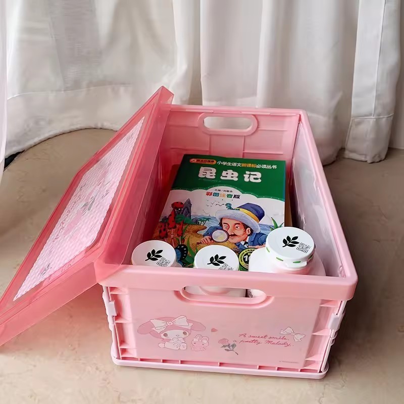 Cinnamoroll Large capacity storage box Kuromi Portable plastic folding storage box Desktop with lid Dustproof utility box