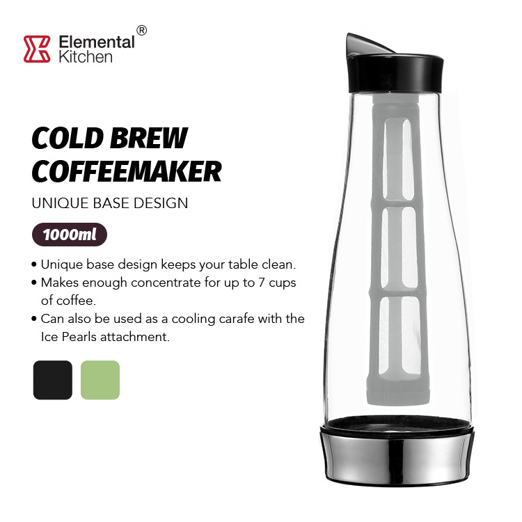 High quality glass 1000ml cold brew coffee maker cooling water carafe with filter