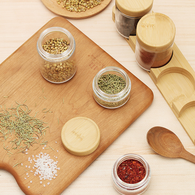 wooden spice rack with jars kitchen spice organizer seasoning rack supermarket spice display rack with bamboo lid