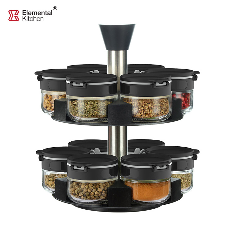 kitchen 85ml clear glass spice storage jar set with stainless steel organizer rack