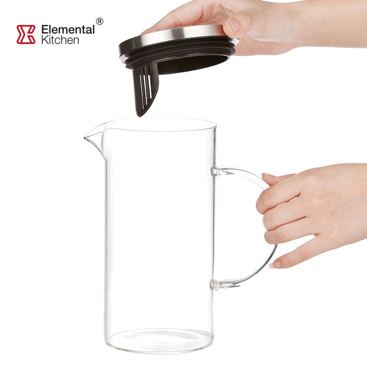 Highest quality borosilicate glass pitcher with stainless steel lid