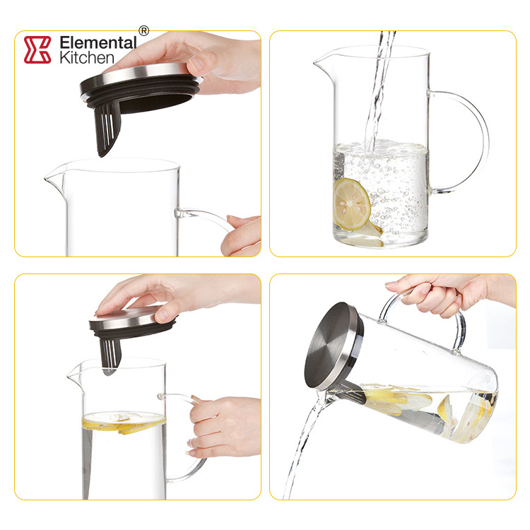 Highest quality borosilicate glass pitcher with stainless steel lid