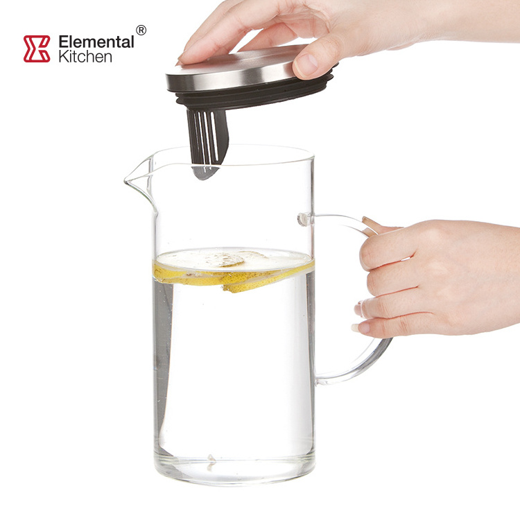 Glass carafe water filter pitcher jug with handle 1.3L