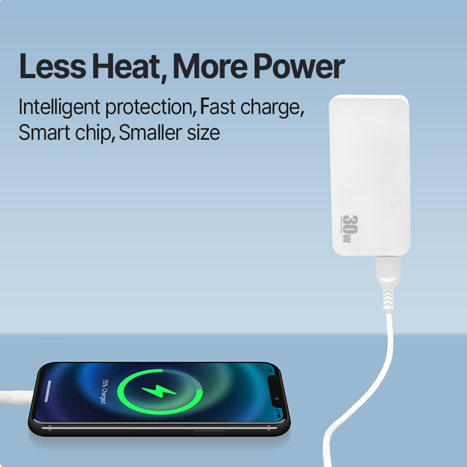 New Product Intelligent charging 30W Flat ultra thin wall type c charger super fast charging GAN tech portable charger