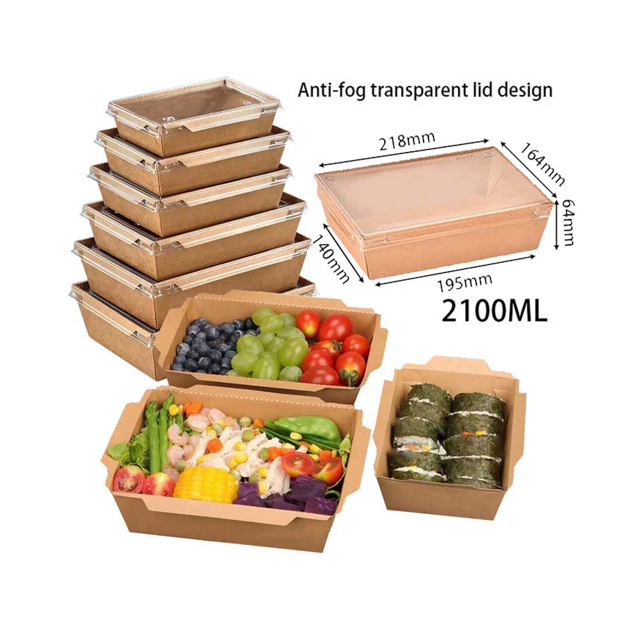 wholesale 2100ML Lunch Paper Food Disposable Packaging Kraft Container Take Away Bento Custom Fast Boxes Cardboard Takeout Box