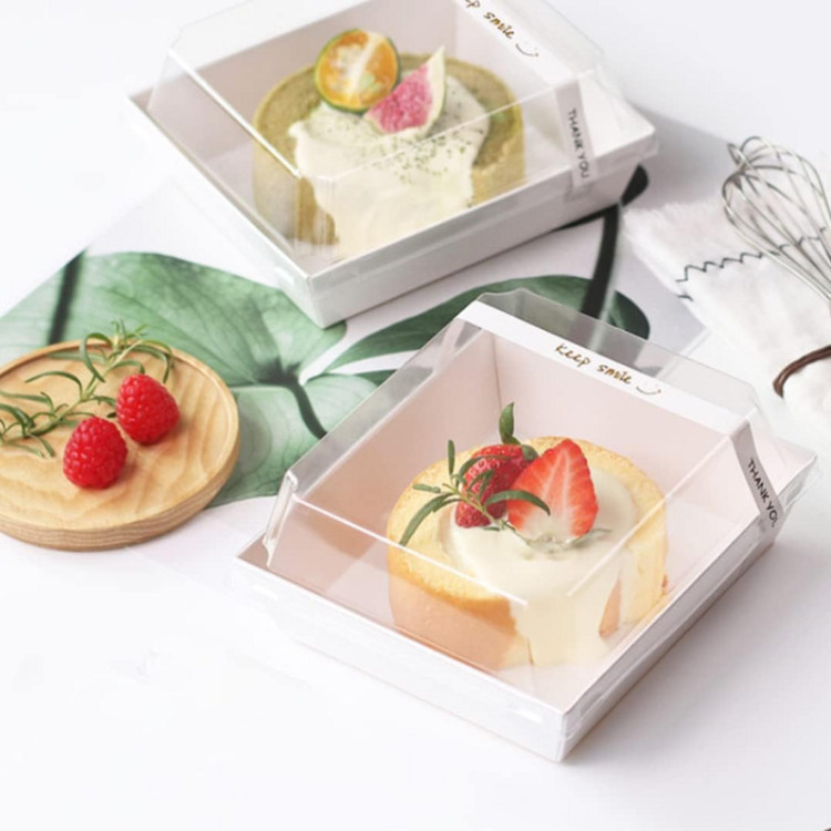 Transparent Paper For Food Sandwich With Window Packing Grade Disposable Kraft Container Treat Boxes Square Clear Cake Box