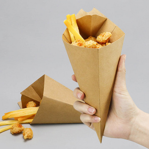 Paper Packaging Customizable Chips Holder With Sauce Groove Disposable Chip Cone Carton For Custom French Fries Box