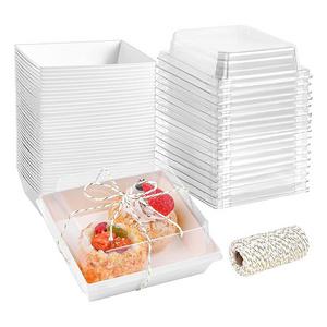 Transparent Paper For Food Sandwich With Window Packing Grade Disposable Kraft Container Treat Boxes Square Clear Cake Box