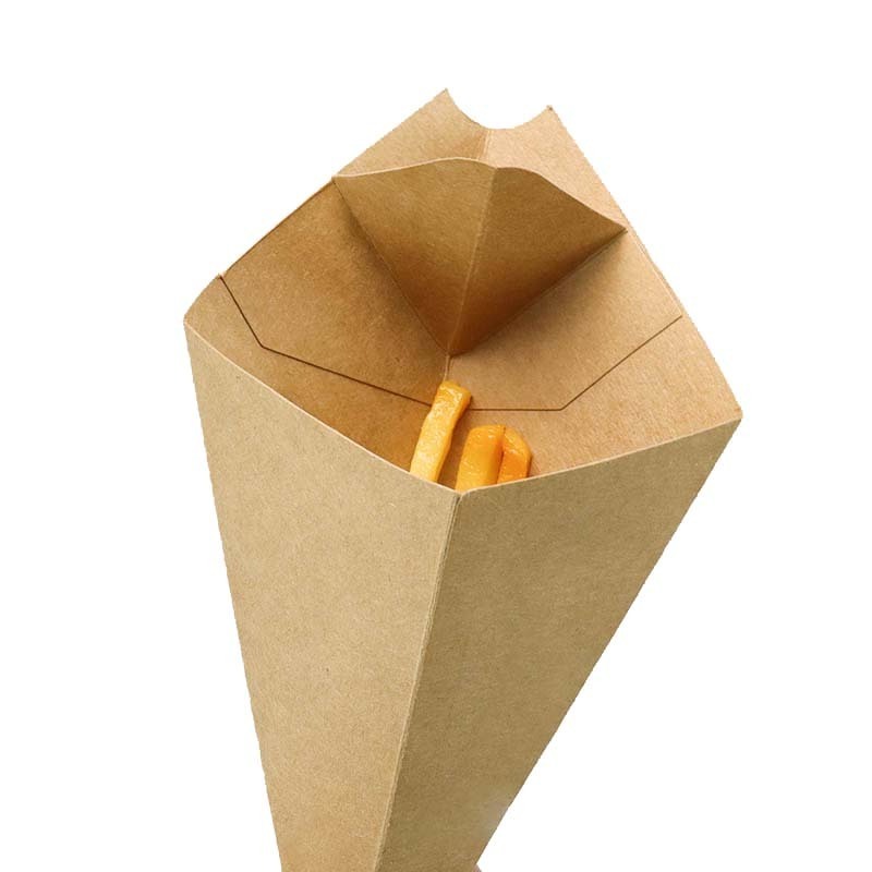 Paper Packaging Customizable Chips Holder With Sauce Groove Disposable Chip Cone Carton For Custom French Fries Box