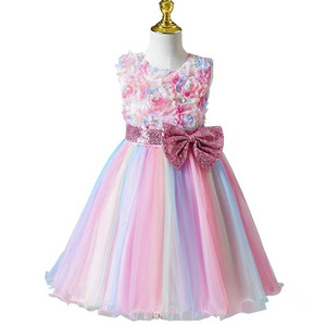 Wholesale Children Elegant Princess Dress Girl Sleeveless Short Mesh Puffy Skirt Birthday Party Costume Teenage Prom Dress