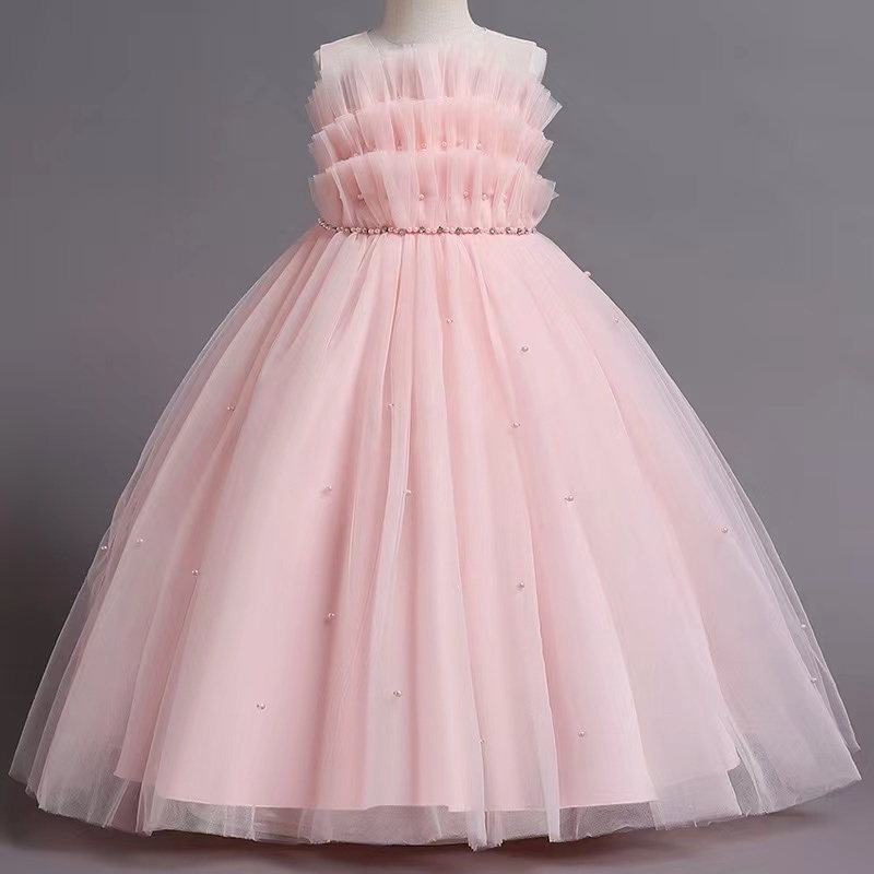 Girls' Dress Mesh Puff Skirt Girls' Host Piano Performance Outfit Children's Princess Dress Sweet and Elegant Summer Dress