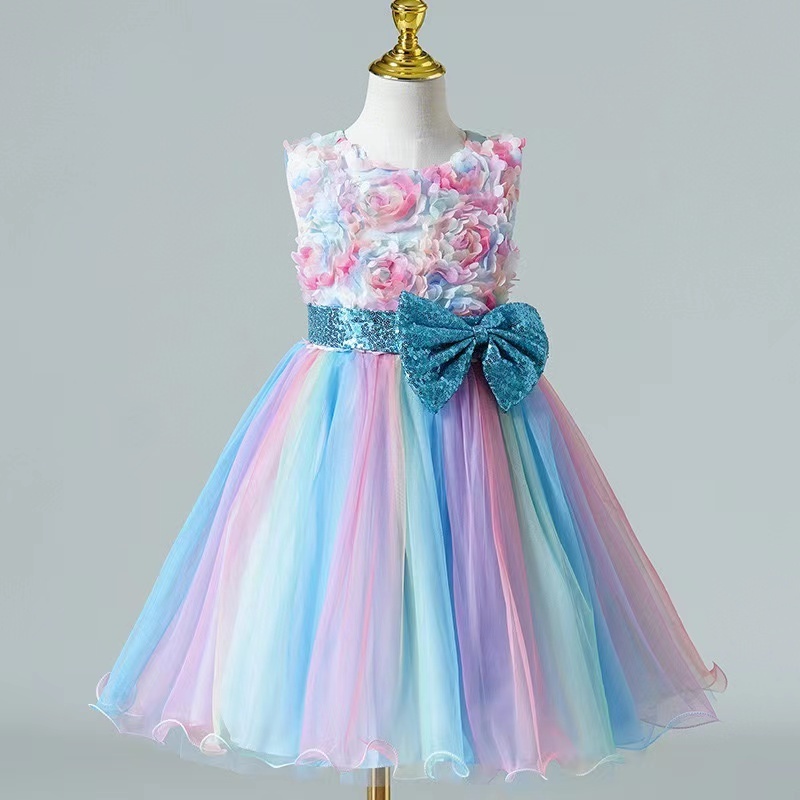 Wholesale Children Elegant Princess Dress Girl Sleeveless Short Mesh Puffy Skirt Birthday Party Costume Teenage Prom Dress