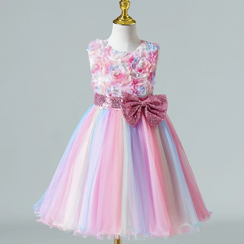 Wholesale Children Elegant Princess Dress Girl Sleeveless Short Mesh Puffy Skirt Birthday Party Costume Teenage Prom Dress