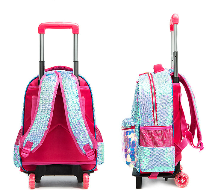 Hot Selling 16-inch Cartoon Primary School Students Trolley Travel Bag Sequins 2-6 grade Primary School Girls Backpack