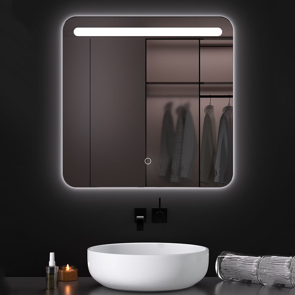 Rectangle Intelligent Sandblast Touch Screen Led Mirror Backlit Bath Smart Battery Bathroom Mirror