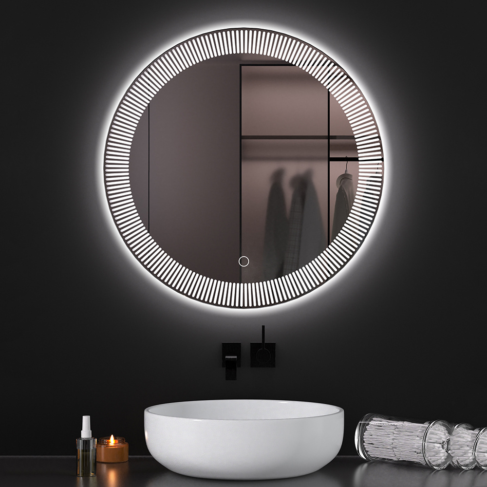 Rectangle Intelligent Sandblast Touch Screen Led Mirror Backlit Bath Smart Battery Bathroom Mirror