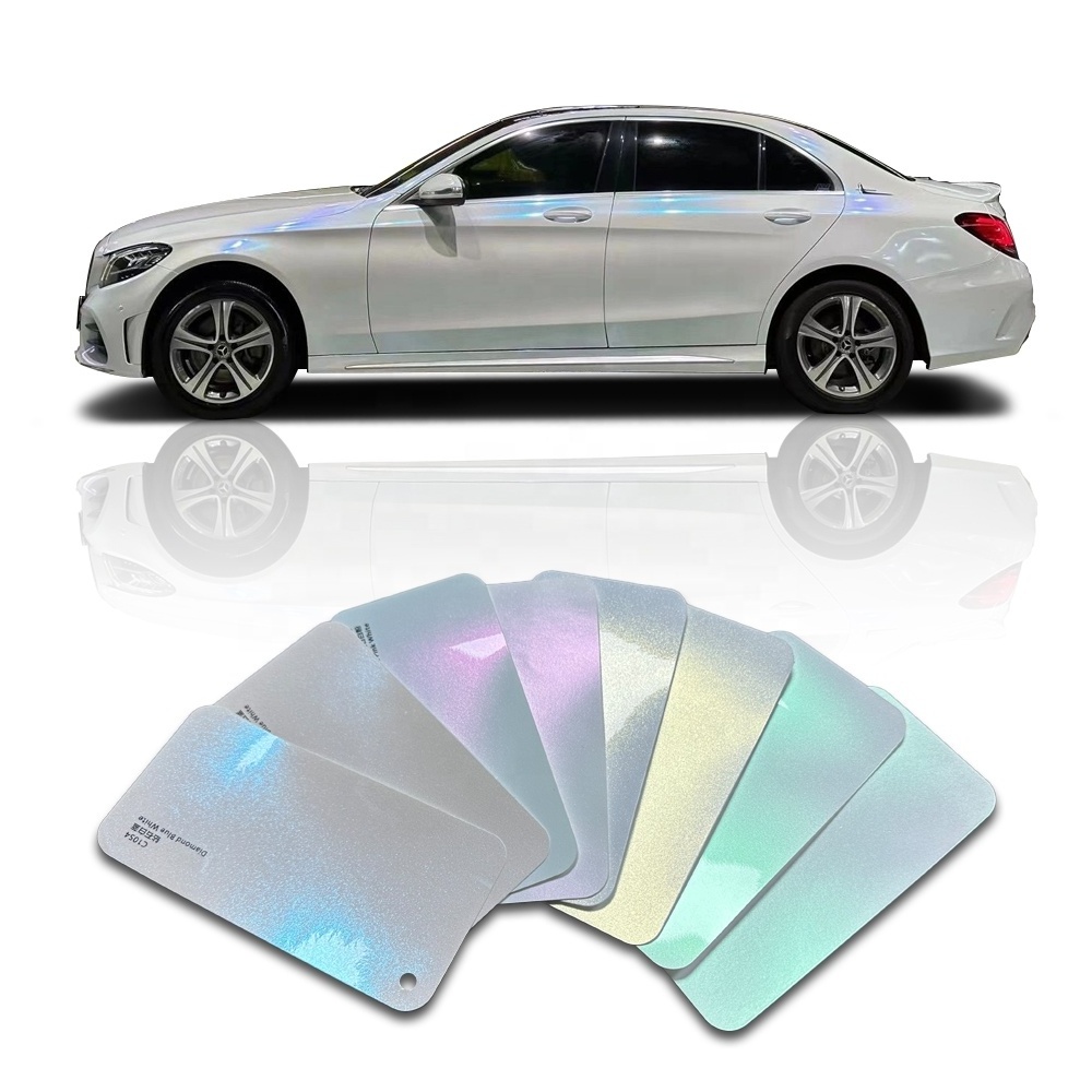 Car film wrap two color changing glitter diamond chameleon white with gold blue pink vinyl wrap