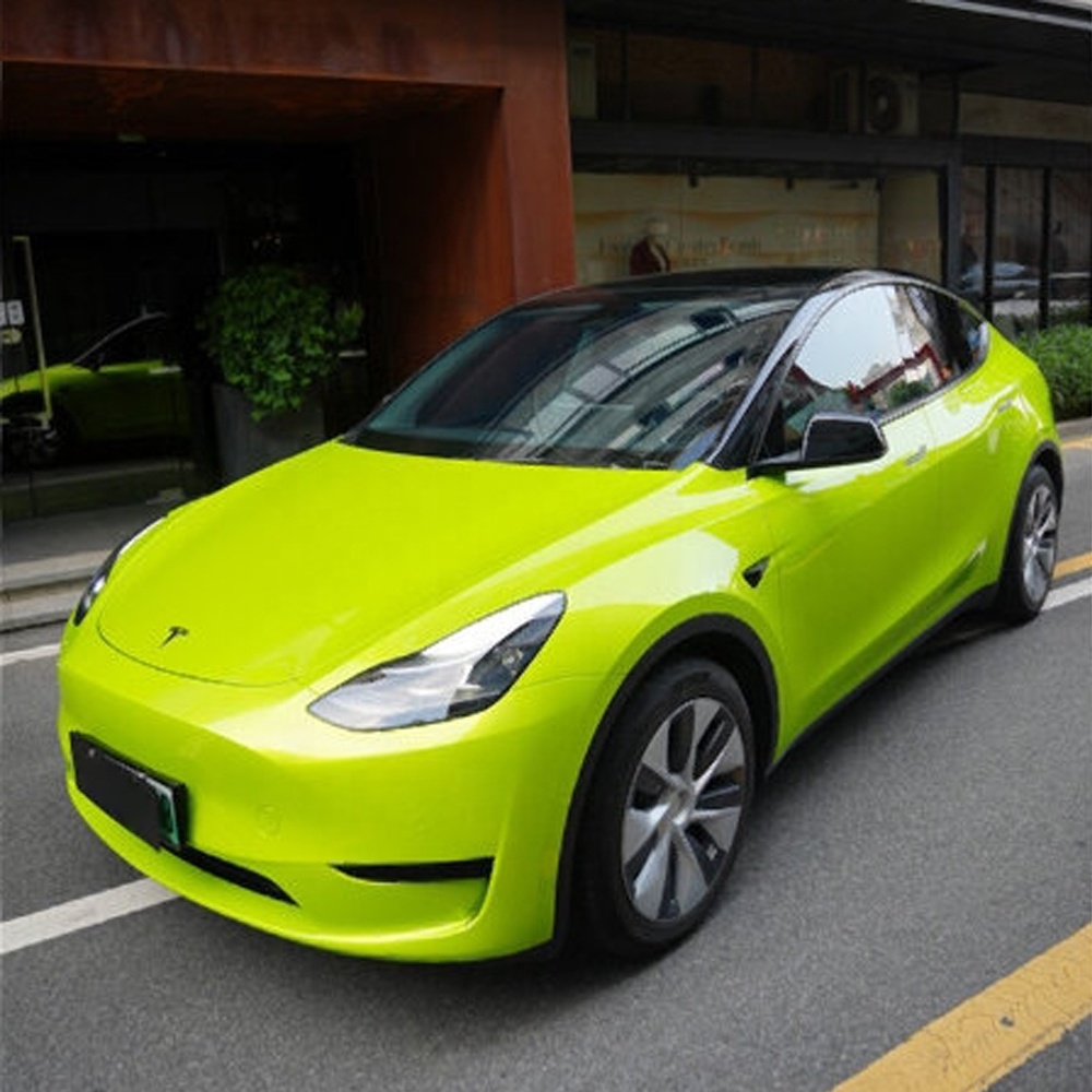 Car Wrap Vinyl Roll Gloss Liquid Neon Fluorescent Green Yellow Reflective Adhesive Car Wrap Color Change Film