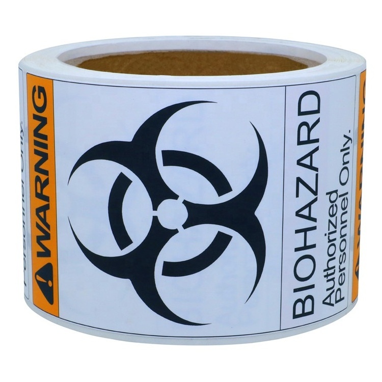 Hybsk Biohazard Warning Labels 3 x 5 inch Orange-Black Printed Authorized Personnel Only Stickers | 100 Labels/Roll