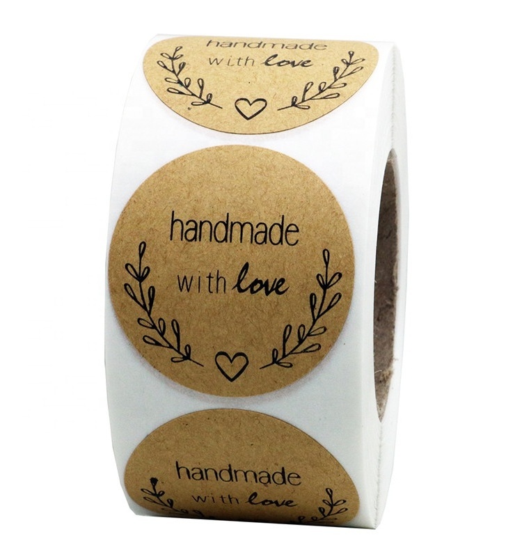 Hybsk Natural Kraft Olive Branch Handmade with Love Stickers 1.5