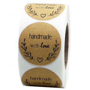 Hybsk Natural Kraft Olive Branch Handmade with Love Stickers 1.5" Round Total 500 Labels on a Roll