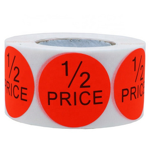 Hybsk 1.5" Round Fluorescent Bright Red Discount 1/2 Half Price Stickers Total 500 per Roll