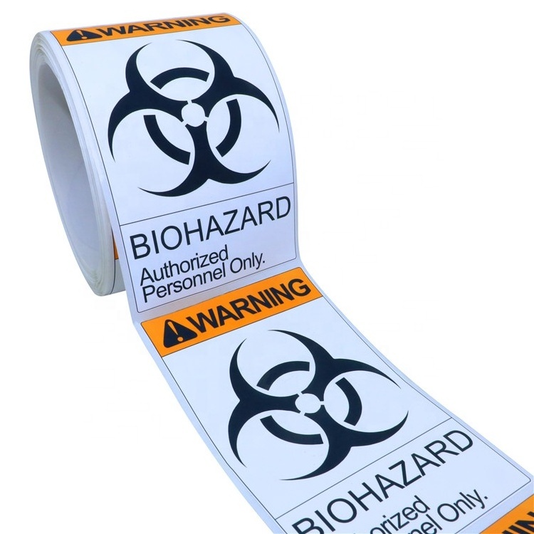 Hybsk Biohazard Warning Labels 3 x 5 inch Orange-Black Printed Authorized Personnel Only Stickers | 100 Labels/Roll