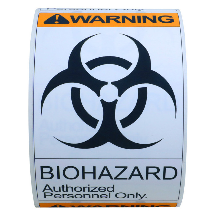 Hybsk Biohazard Warning Labels 3 x 5 inch Orange-Black Printed Authorized Personnel Only Stickers | 100 Labels/Roll