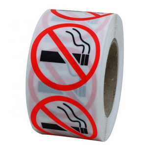 Hybsk Clear Vinyl No Smoking Logo Warning Stickers 1.5" Round 500 Total Per Roll