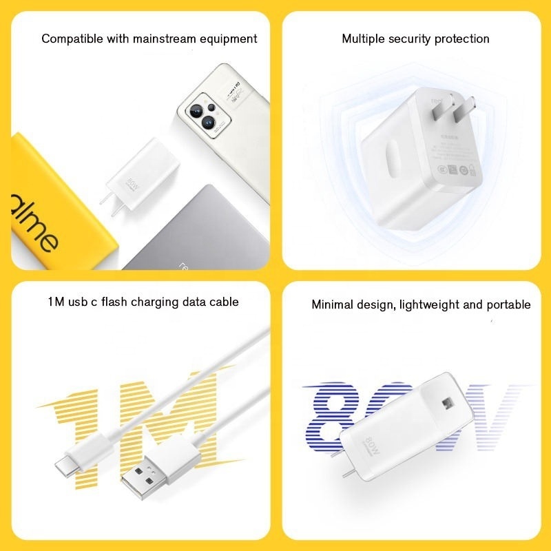 Original Realme Charger 80W EU plug fast Charge SuperDart VOOC Dash for OPPO Reno 7 8 GT NEo 2 GT2 Pro Fit for Oneplus 10 pro