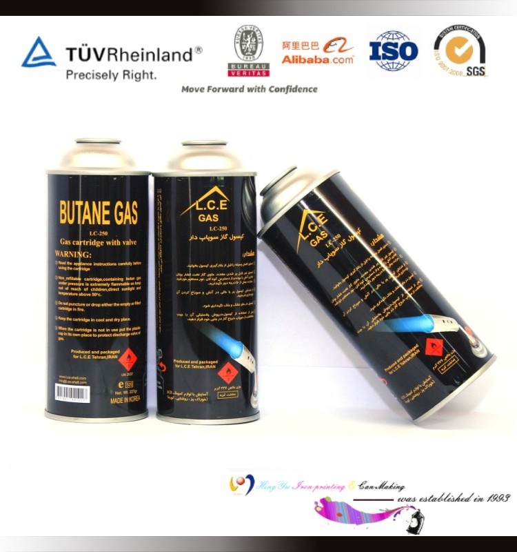 HengYu OEM custom design refillable tinplate aerosol can for butane gas cartridge butane canister