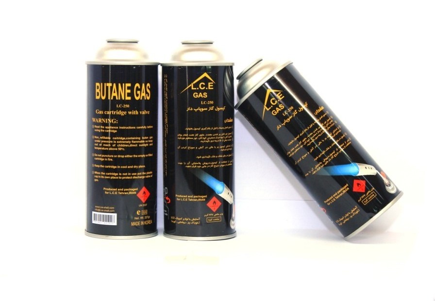 Butane gas can lighter gas 227g high pressure tinplate aerosol can for butane gas cartridge with valve and cap