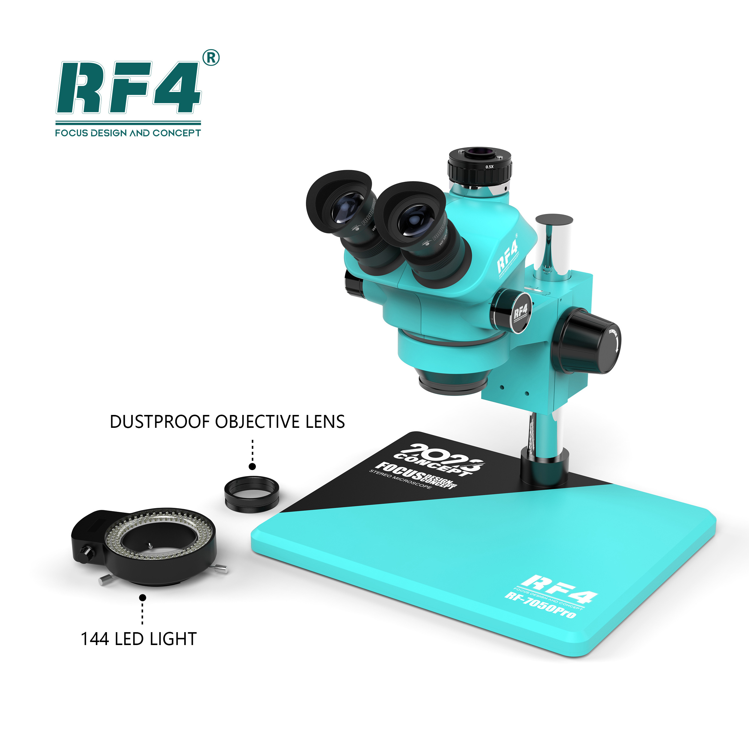 RF4 RF-7050PRO Newest Triocular Microscope 7-50X Magnification Zoom Knob 6 Gears Accurately Lock Stereomicroscopes