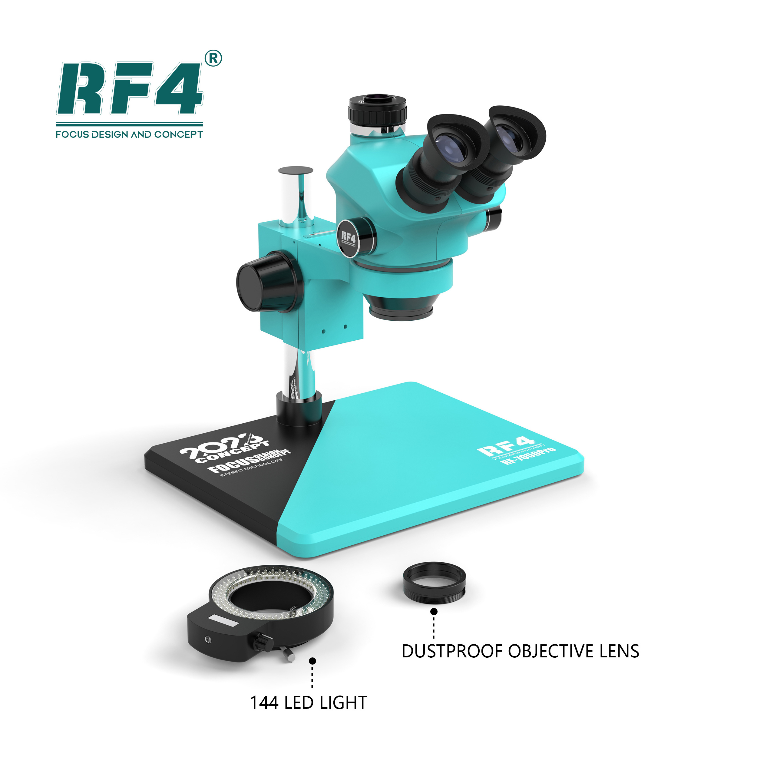 RF4 RF-7050PRO Newest Triocular Microscope 7-50X Magnification Zoom Knob 6 Gears Accurately Lock Stereomicroscopes