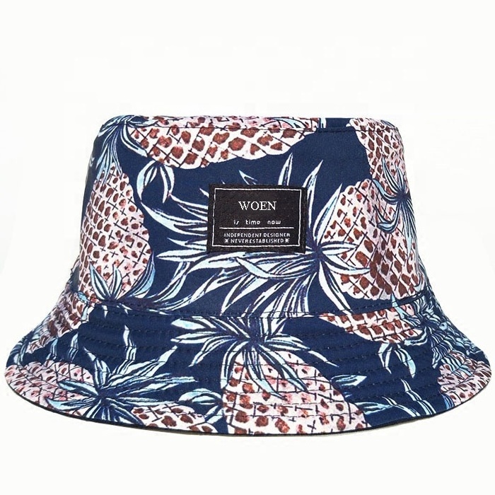 Custom summer cool polyester and cotton full digital printed floral Korea  men and  women bucket cap and hat