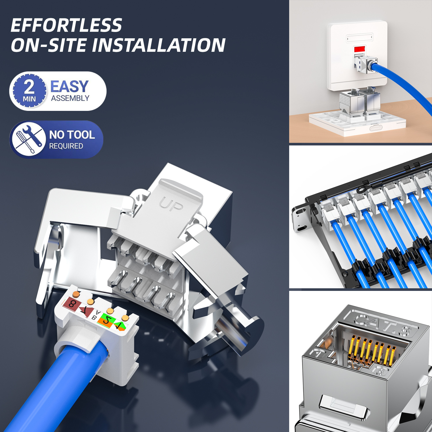 high quality 8p8c ethernet rj45 cat5 cat5e cat6 cat6a connector shielded  face plate modular jack