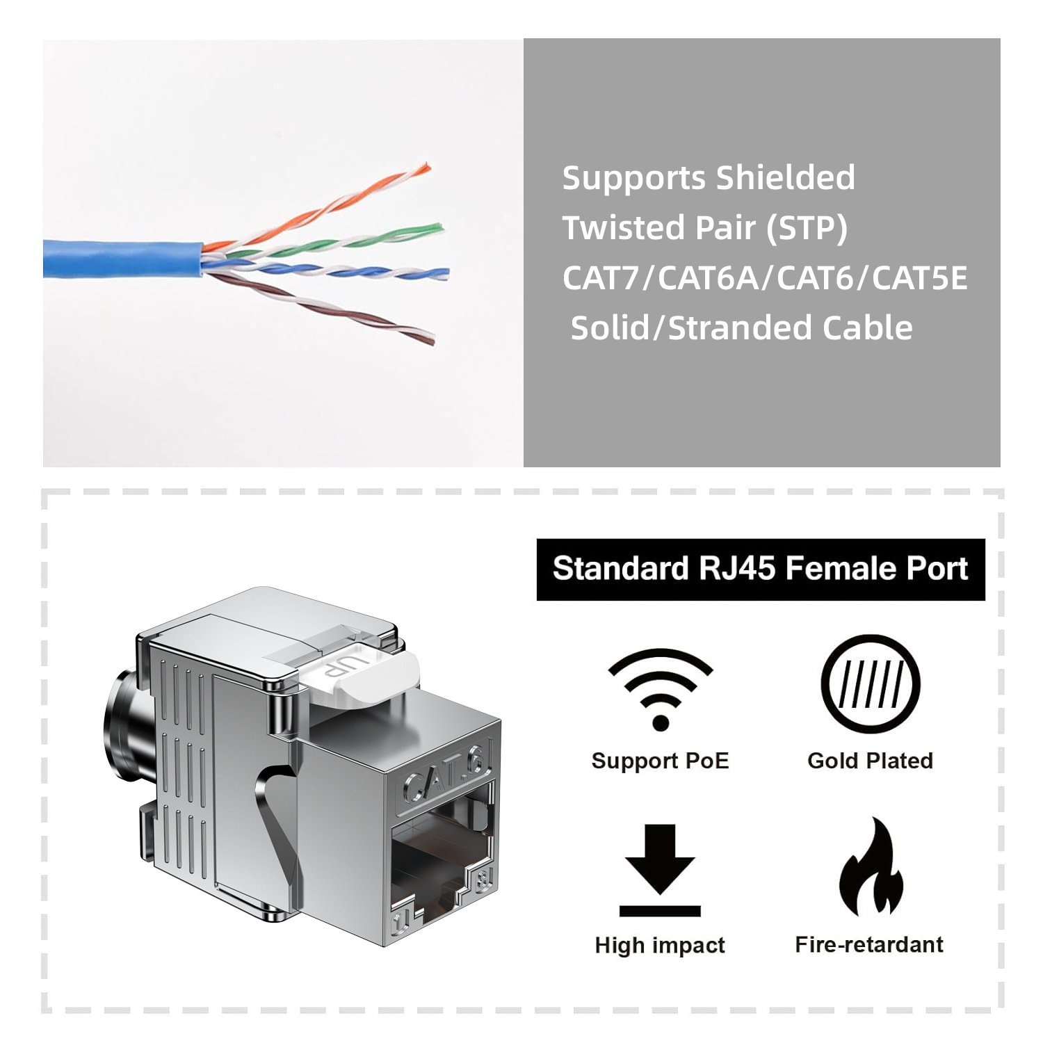 high quality 8p8c ethernet rj45 cat5 cat5e cat6 cat6a connector shielded  face plate modular jack