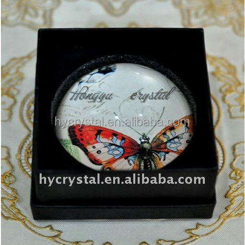 Beautiful Butterfly round glass paper weight