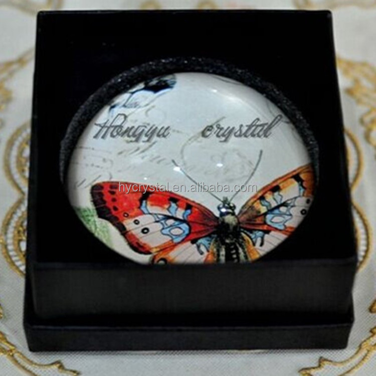 Beautiful Butterfly round glass paper weight