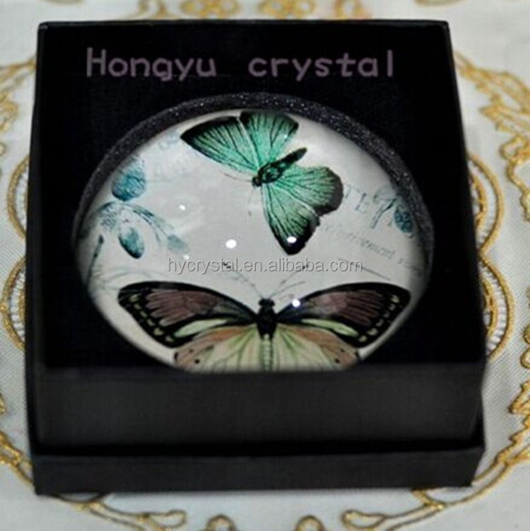 Beautiful Butterfly round glass paper weight