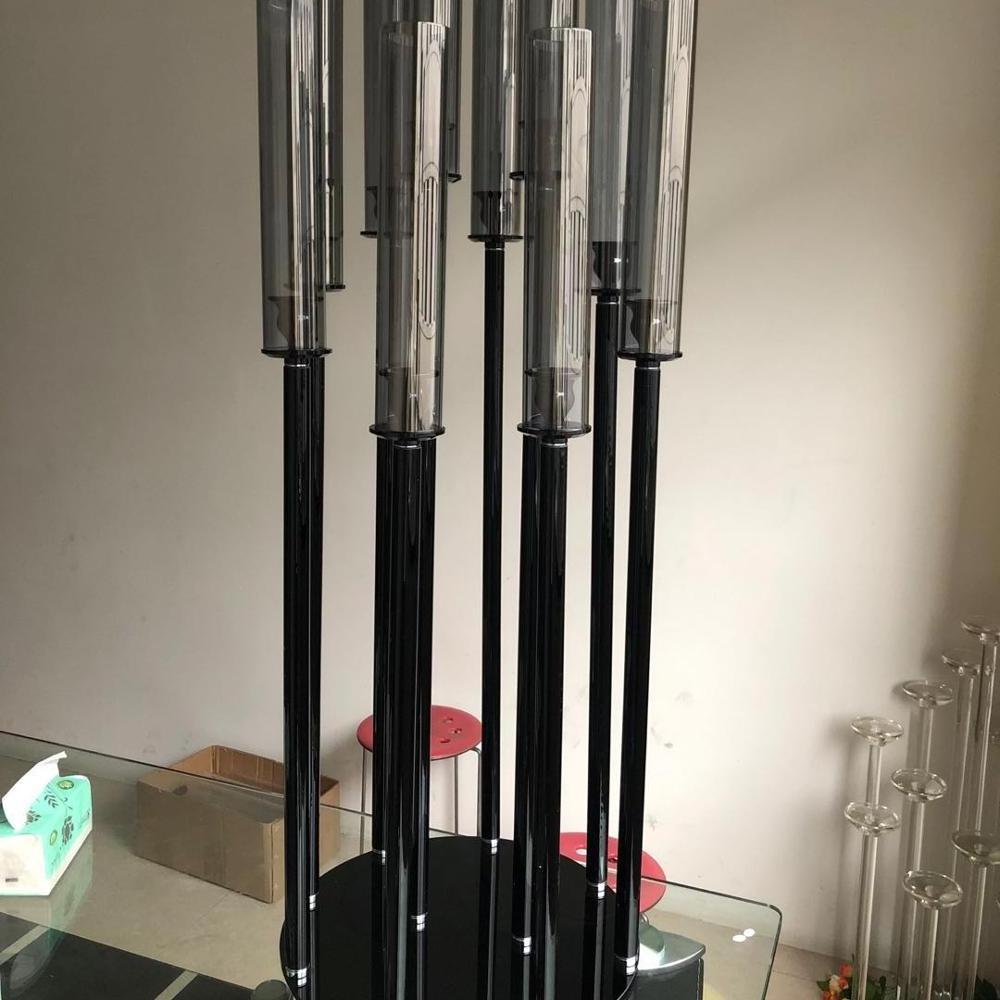 Hot sales 120 cm tall crystal  glass tubes candelabra black