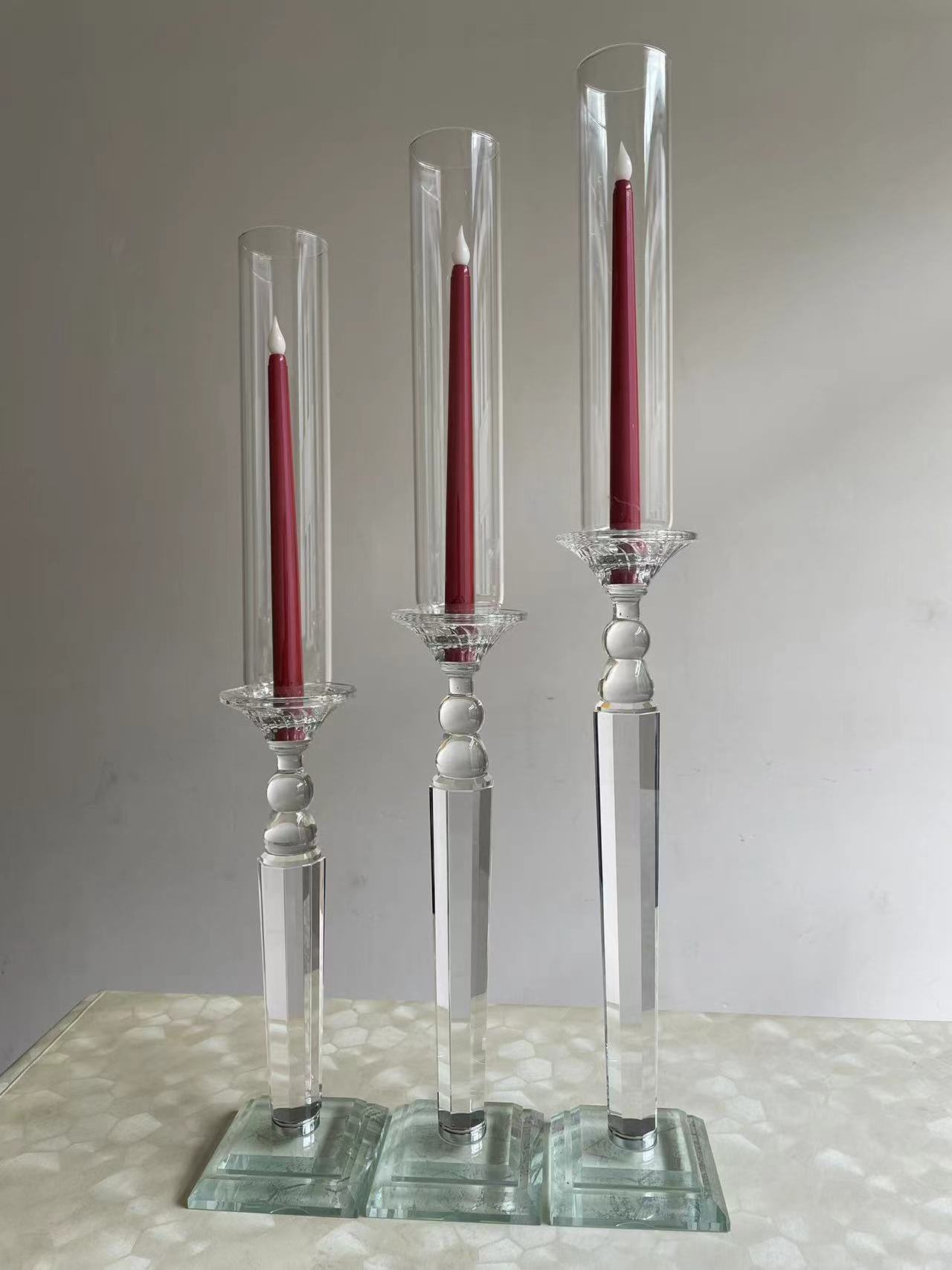 Luxury Wedding Decoration Glass Tube Crystal Candle Holders For Event Table Centerpiece