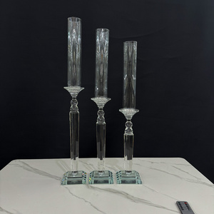 Luxury Wedding Decoration Glass Tube Crystal Candle Holders For Event Table Centerpiece