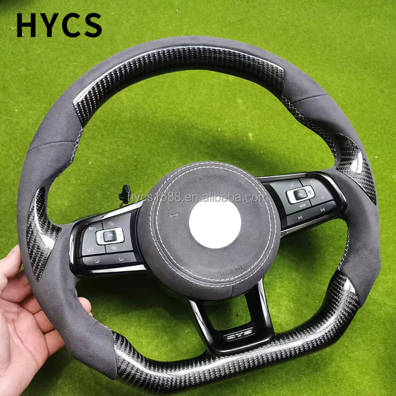 Customized car interior accessories carbon fiber steering wheel wrapped in Alcantara fur for Volkswagen MQB platform Golf GTI