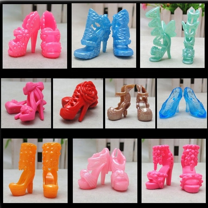 Wholesale 20Pcs/Lot Color Random Fashion Fixed Styles Doll Shoes Bandage Bow High Heel Sandals for Girl Dolls Accessories Toys