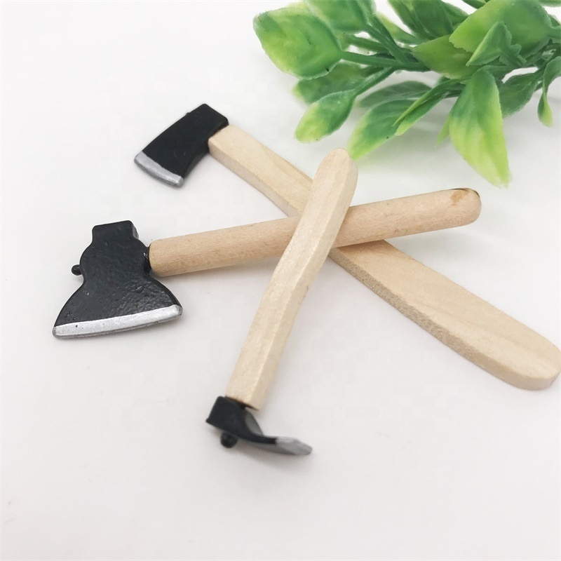 3Pcs 1/12 Dollhouse Miniature Accessories Mini Axe Hoe Simulation Miniature Farm Tools Ax Model Toy for Doll House Decoration