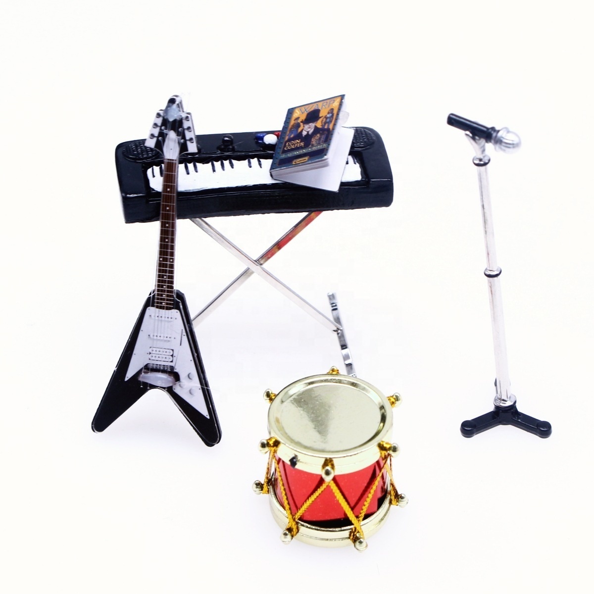 Dollhouse Miniature Music Rock Series Miniature Piano Simulation Microphone Pocket Christmas Drum Model