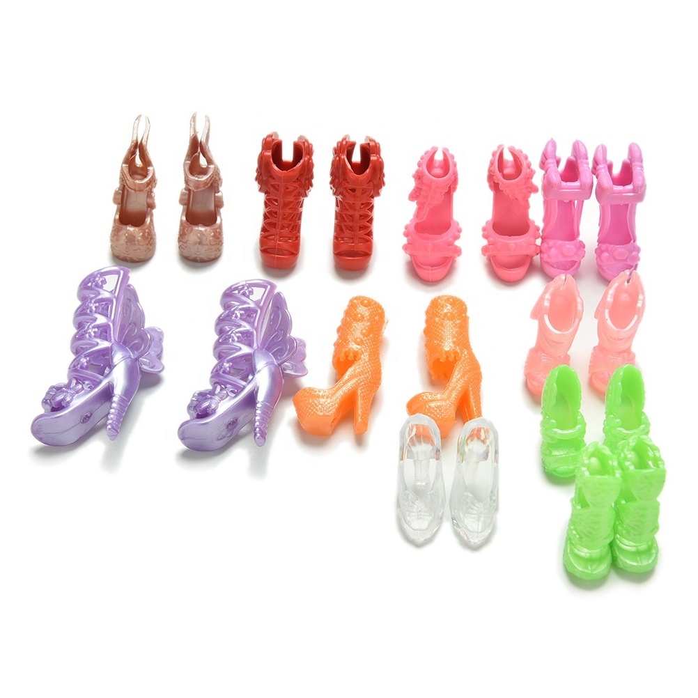 Wholesale 20Pcs/Lot Color Random Fashion Fixed Styles Doll Shoes Bandage Bow High Heel Sandals for Girl Dolls Accessories Toys