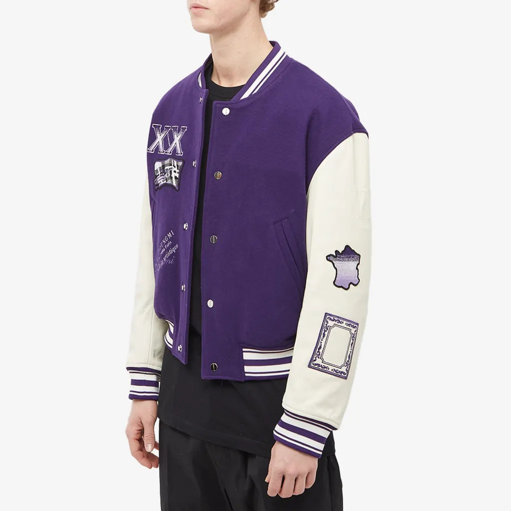 OEM Manufacturer Leather Sleeve Wool Purple Cropped Varsity Jackets