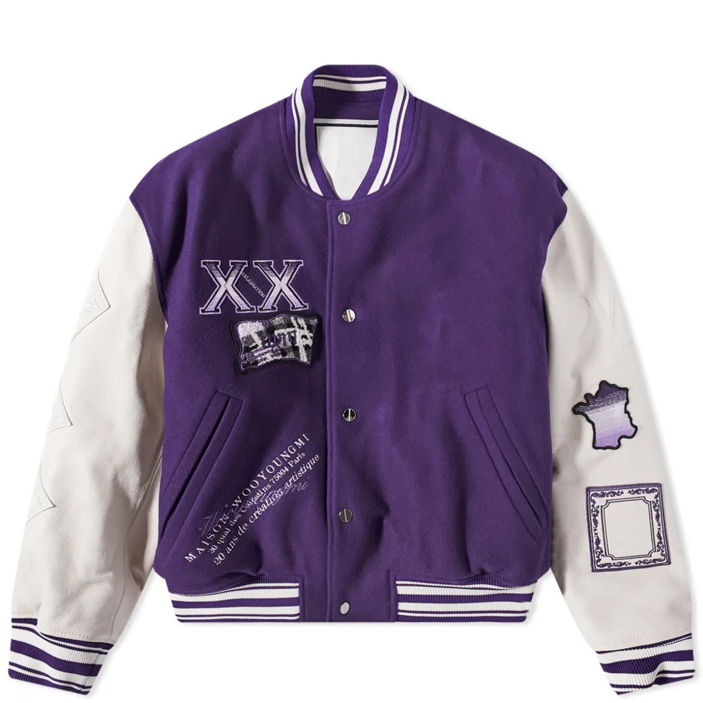 OEM Manufacturer Leather Sleeve Wool Purple Cropped Varsity Jackets